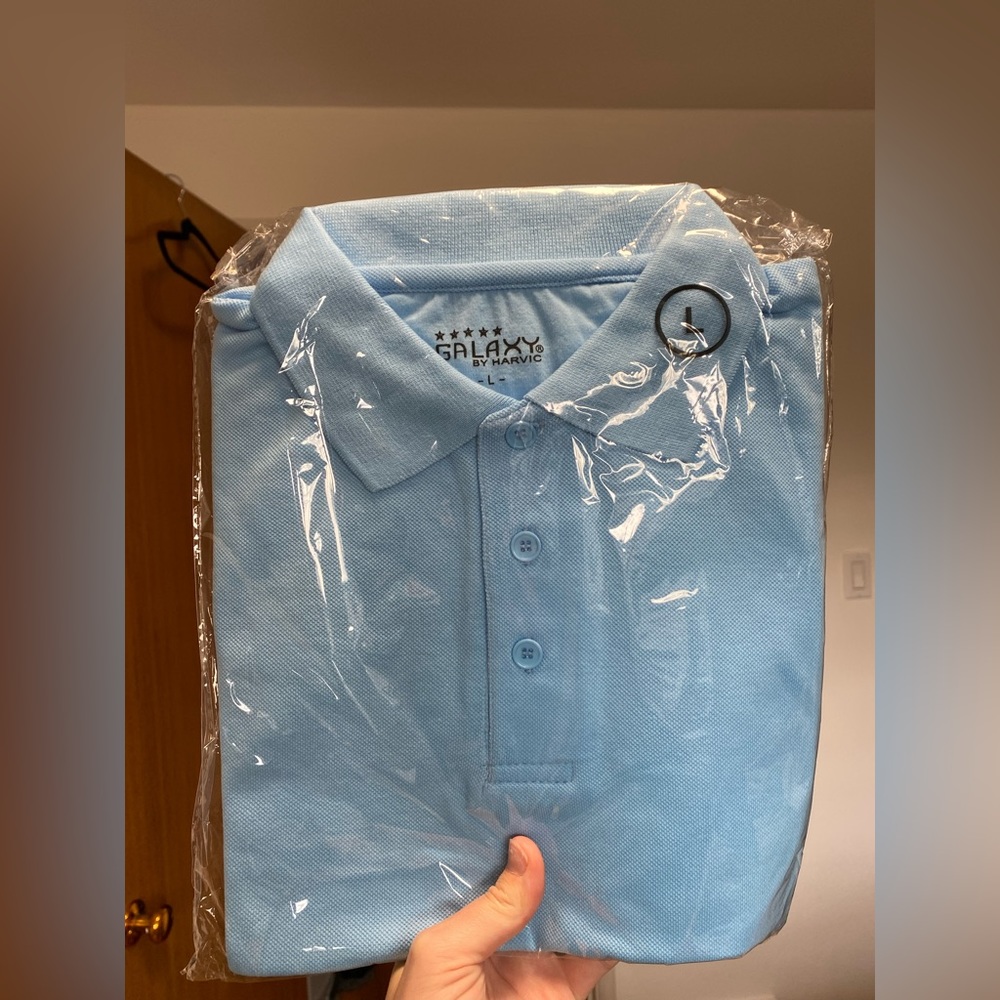 NWT Men’s Galaxy by Harvic light blue polo